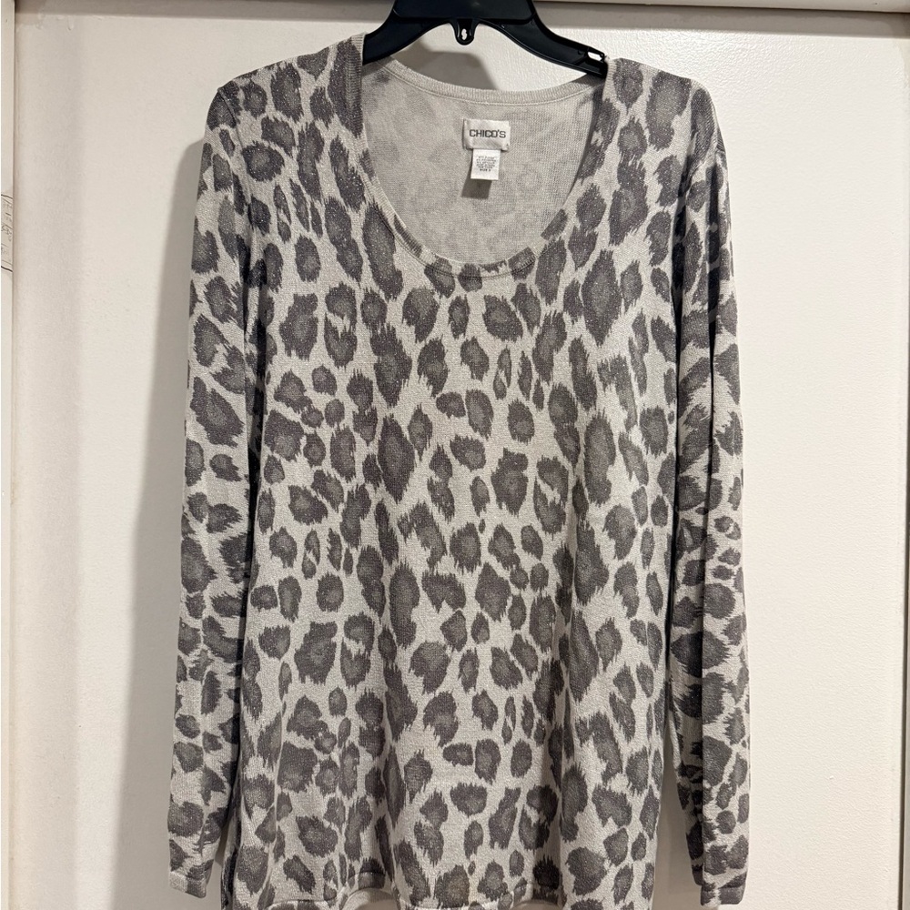 Chico's Black and Gray Animal Print Long Sleeve Top